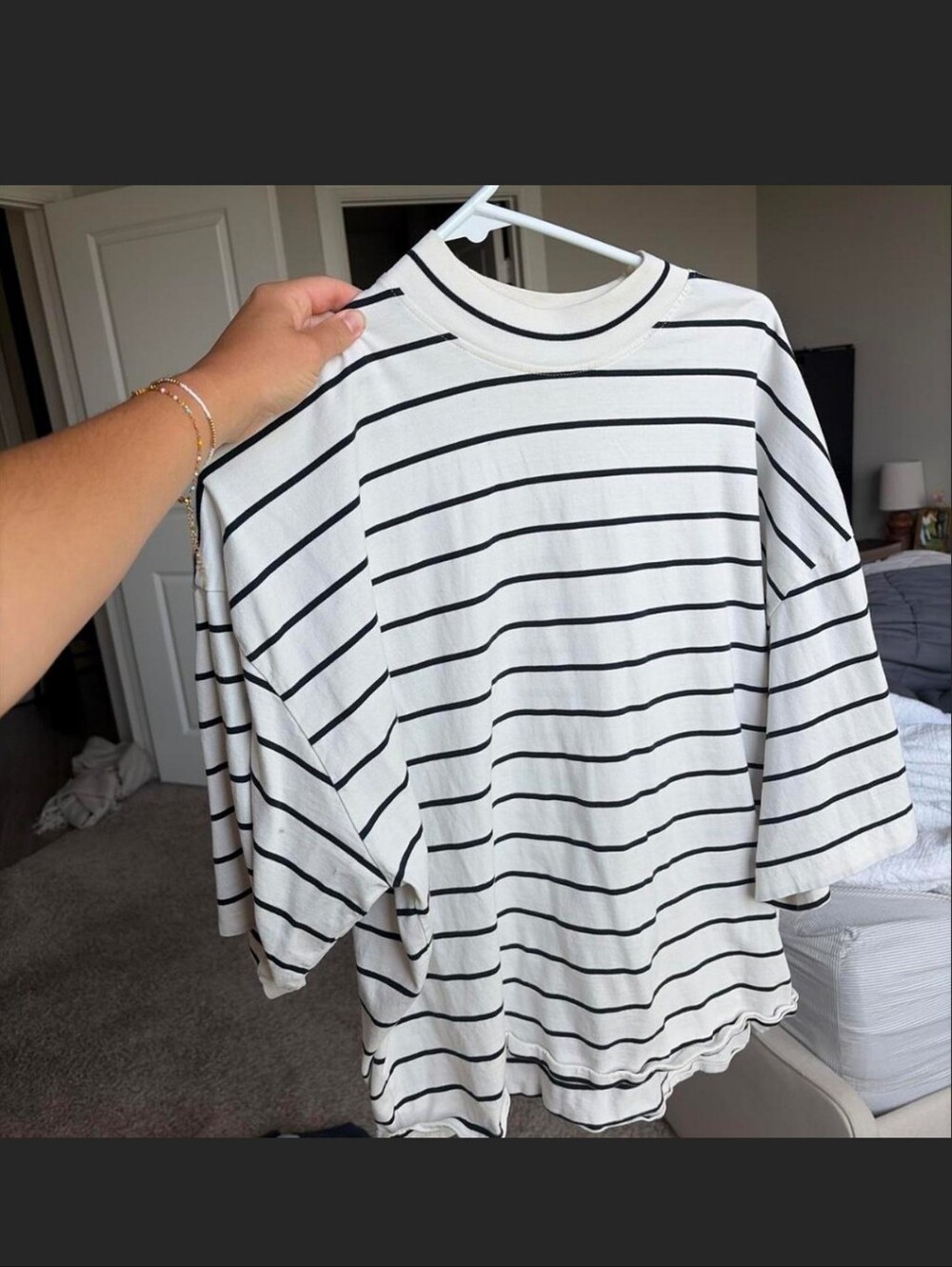 COS White and Black Striped Long Sleeve Tee